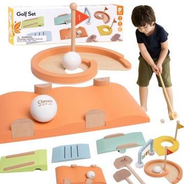 ZESTAW DO GRY W MINI GOLFA DREWNIANY MINIGOLF 2w1 DOM I OGRÓD XL EDUKACYJNY