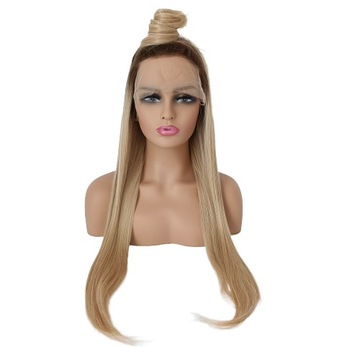 Peruka LACE FRONT Blond odrost brąz 40/55/80cm + czepek GRATIS