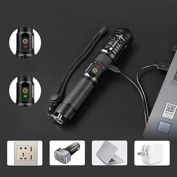 МОЩНЫЙ ТАКТИЧЕСКИЙ СВЕТОДИОДНЫЙ ФОНАРЬ POWERBANK USB ZOOM
