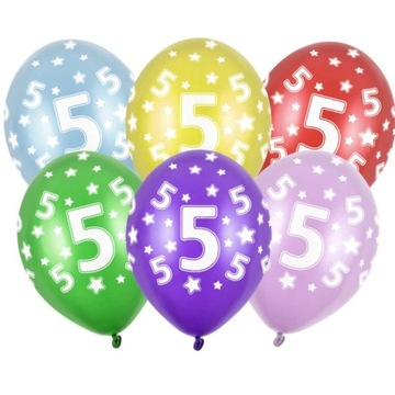 Balony urodzinowe 36 cm CYFRA 5 latek urodziny x6