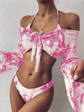 Seksowne trzyczęściowe bikini z długim rękawem