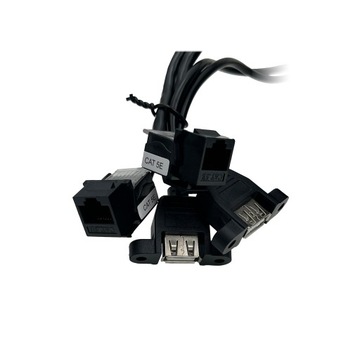 Двойная утопленная розетка на столешницу: 2xFR + 2xUSB-A + 2xLAN, ЧЕРНАЯ