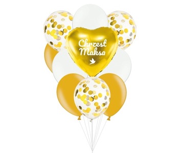 Zestaw dekoracja balon CHRZEST złoto + BUTLA HEL