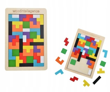 TETRIS GRA DREWNIANA LOGICZNA KLOCKI UKŁADANKA figury do układania kolorowe