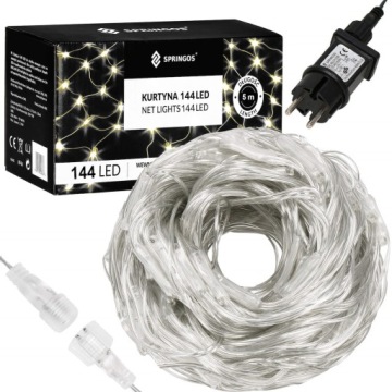 144LED MESH РОЖДЕСТВЕНСКИЕ ОГНИ СВЕТОВАЯ ЗАНАВЕСА БОЛЬШАЯ 5x2м БЕЛАЯ ГИРЛЯНДИЯ