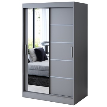 Szafa Przesuwna 120 cm Antracyt Listwy Lustro