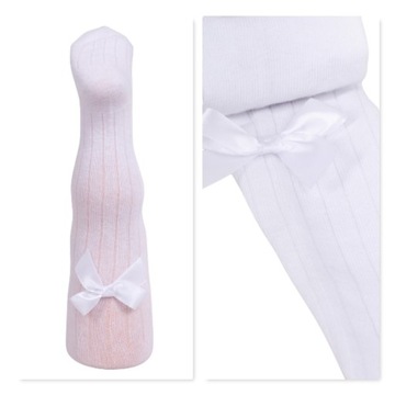 Rajstopy BAWEŁNIANE BIAŁE Z KOKARDĄ Rozmiar 116-122