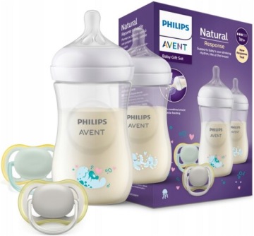 AVENT ZESTAW PREZENTOWY NATURAL RESPONSE BUTELKI + SMOCZKI SCD837/11
