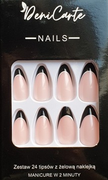 Искусственные ногти миндальные черные французские миндальные самоклеющиеся ногти 24 шт.