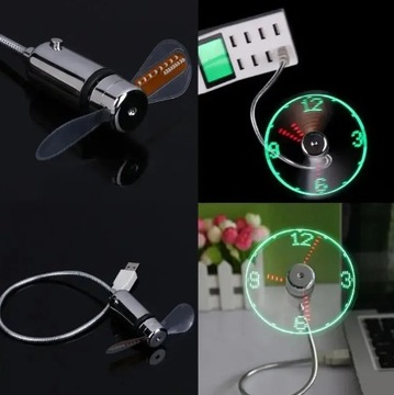 BAJERANCKI WIATRACZEK USB Z ZEGAREM LED WENTYLATOR DEKORACJA GADŻET WIATRAK