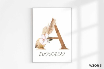 Плакаты формата А4 для детей с набором букв в стиле бохо, датой имени