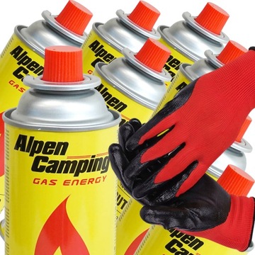 KARTUSZE GAZOWE ALPEN CAMPING DO PALNIKA KUCHENKI GAZOWEJ 8 SZT + GRATIS