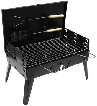 GRILL OGRODOWY TURYSTYCZNY PRZENOŚNY SKŁADANY BBQ WALIZKA Z AKCESORIAMI