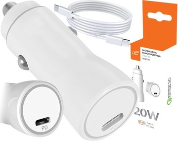 SZYBKA ŁADOWARKA SAMOCHODOWA PD 20W IPHONE ANDROID LTC Z KABLEM USB TYPE-C