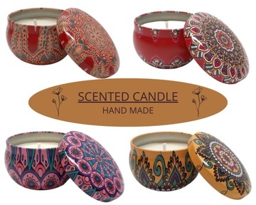ZESTAW ŚWIEC zapachowych SCENTED CANDLE żelazne pudełko wosk sojowy