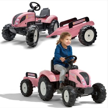 Falk Tractor Pink Pink Country Star для детей, педали с звуковым сигналом для прицепа