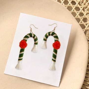Плетеные серьги Рождественская серия Длинные кисточки Богемные зеленые трости ручной работы