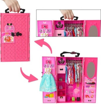 ШКАФ ДЛЯ КУКОЛЬНОЙ ОДЕЖДЫ, ЧЕМОДАН, КУКОЛЬНЫЙ ШКАФ