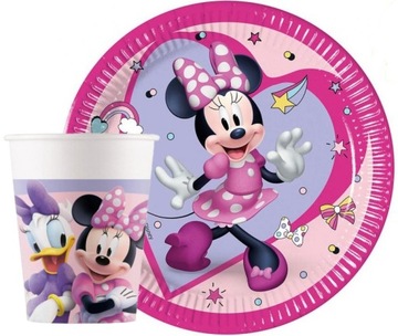 ZESTAW PAPIEROWE KUBKI TALERZYKI MYSZKA MINNIE DISNEY URODZINY 16szt