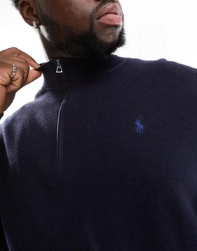 POLO RALPH LAUREN GRANATOWY SWETER STÓJKA ZAMEK TEKSTURA LOGO 9CI NH8__XXL