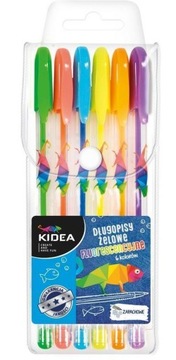 KIDEA DŁUGOPISY ŻELOWE FLUORESCENCYJNE 6 KOLORÓW