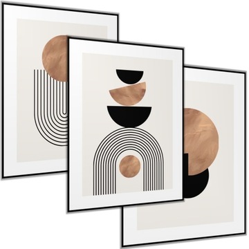 3 x PLAKAT 50X70 ZESTAW GEOMETRYCZNE MINIMALIZM SZTUKA KSZTAŁTY BRĄZ BEŻOWY