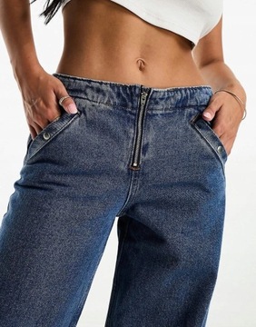 Monki fsz szerokie nogawki spodnie kieszenie jeans zip bojówki S NG7