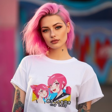 T-Shirt Koszulka Damska Bawełniana Biała S Anime Girl Bad Ass Wzory