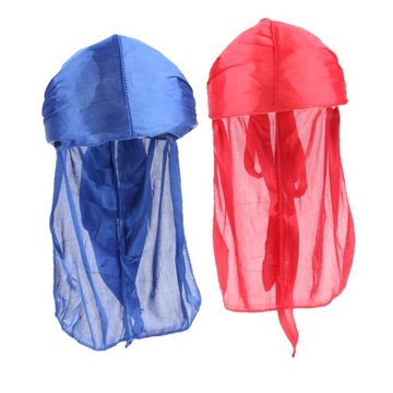 2 szt. Męska miękka czapka SiLKy Durag szalik muzułmańska bandANA czerwona + niebieska