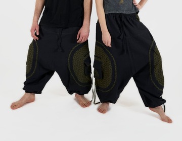 Długie SZARAWARY spodnie dla wysokich KHAKI haremki L