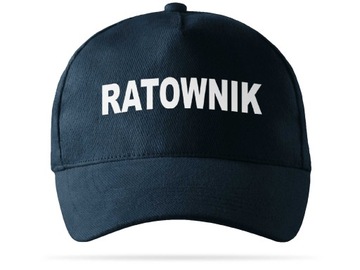 GRANATOWA CZAPKA Z DASZKIEM NAPIS RATOWNIK ODBLASK
