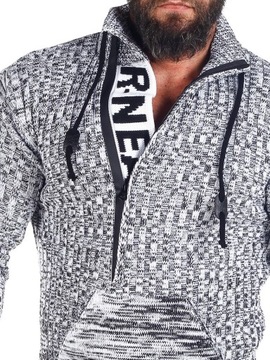 МУЖСКОЙ ПЛОТНЫЙ СВИТЕР С ВОРОТНИКОМ СТОЙКОЙ, СЕРЫЙ - XL