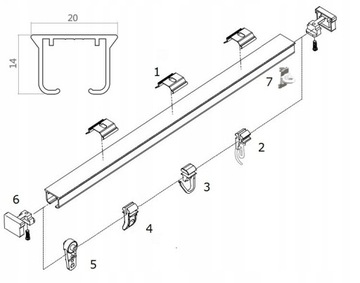 Потолочный рельс алюминиевый MS 360см, одинарный