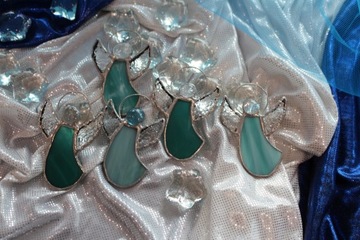 Aniołki witrażowe Tiffany ZESTAW 5szt. Seledyn