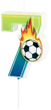 7 Świeczka urodzinowa piłka nożna FOOTBALL cyfra na tort