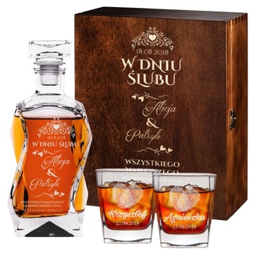 KARAFKA Z GRAWEREM SZKLANKI DO WHISKY PREZENT ŚLUB
