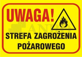 UWAGA! STREFA ZAGROŻENIA POŻAROWEGO 25x35cm Folia