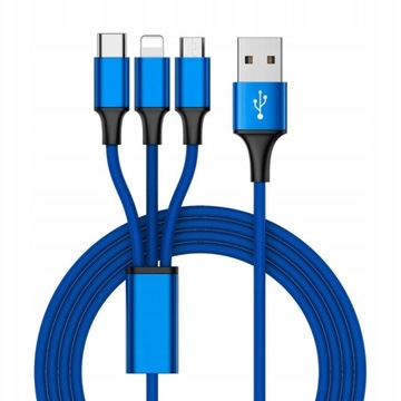 KABEL ŁADOWARKA 3W1 IPHONE MICRO USB TYP-C 120CM