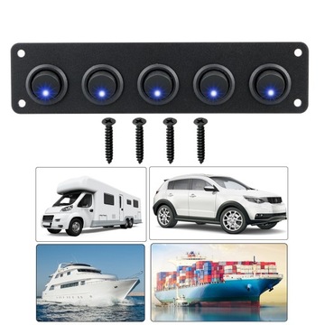 Алюминиевый панельный выключатель 5x SPST 12В 20А синий