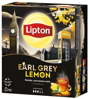 LIPTON Earl Grey Lemon Czarna herbata Ekspresowa 92 torebki. Intensywna