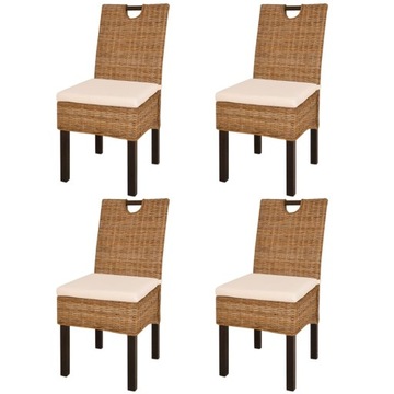 Krzesła do jadalni, 4 szt., rattan Kubu i drewno m