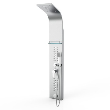 Narożny panel prysznicowy Naomi + wodospad + szklana półka + wylewka