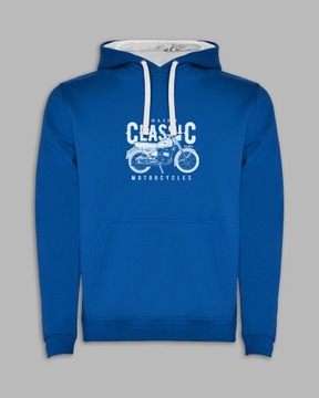 BLUZA Z KAPTUREM - motor prl motocykl WSK Niebieski S