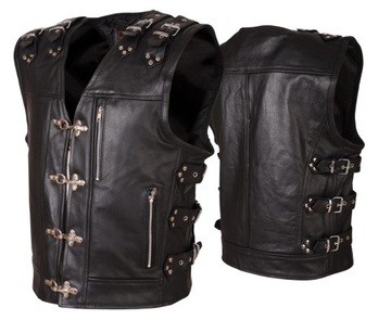 MĘSKA SKÓRZANA KAMIZELKA Z KLAMRAMI MOTOCYKLOWA RYPARD KM019 r 4XL