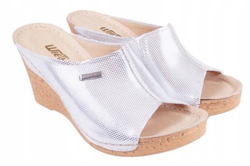 КОЖАНЫЕ ТАПОЧКИ ЖЕНСКИЕ, СЕРЕБРЯНЫЕ, размер 36