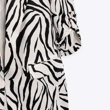 ZARA ŻAKIET Z WISKOZY CZARNO BIAŁY SATYNOWY BLAZER ZEBRA 40 L NOWY 249 zł