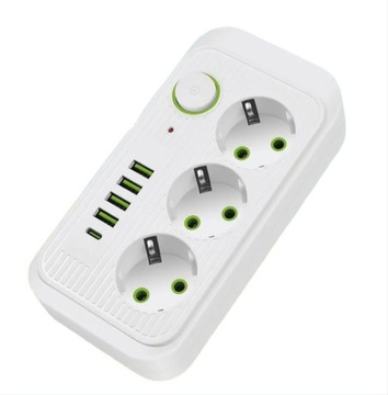 Przedłużacz listwowy 2m. 3 szt. gniazd biały z 4x Usb A i 1x Usb C 2 metry