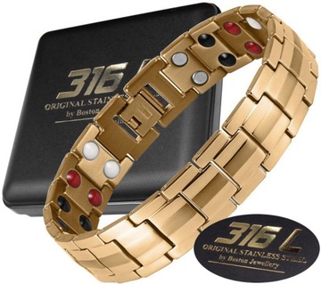 ZŁOTA ZDROWOTNA BRANSOLETA BRANSOLETKA MĘSKA MAGNETYCZNA MOCNA ORYGINAŁ