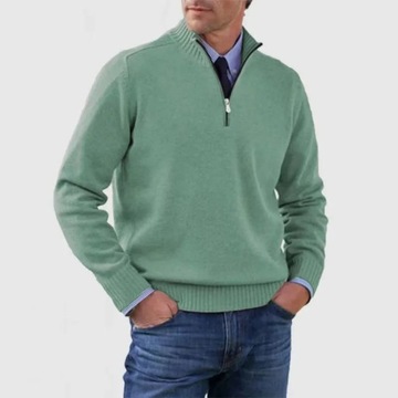 New Fall Long-sleeved V-neck Fleece Zip Men's Casu