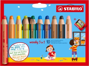 Kredki STABILO WOODY grube 10KOL + temperówka w zestawie